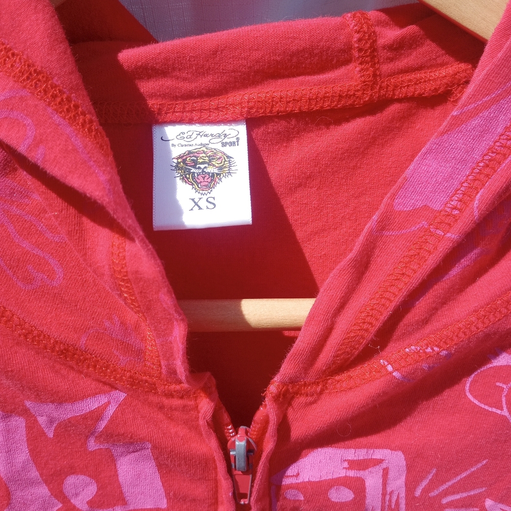 Ed Hardy women's long sleeve zip up hoodie. Vintage Ed Hardy sport, size xs - Picture 2 of 7